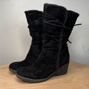 Connie Malibu Black Leather Tall Winter Fleece Lined Boots Size 10